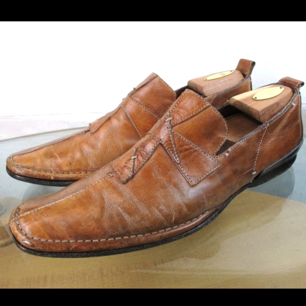 Mark Nason Men's Loafers Brown distressed Leather Made In Italy Size 8